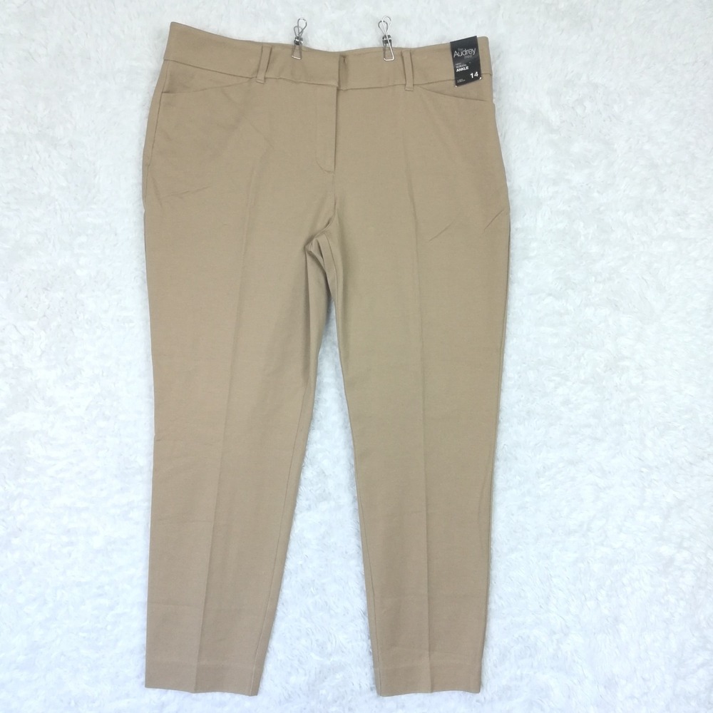 New York & Company Womens Pants Audrey Curvy Slim Ankle Tan High Rise 14 New